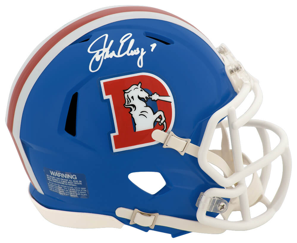 John Elway Signed Denver Broncos D Logo Throwback Riddell Speed Mini Helmet Schwartz Authenticated