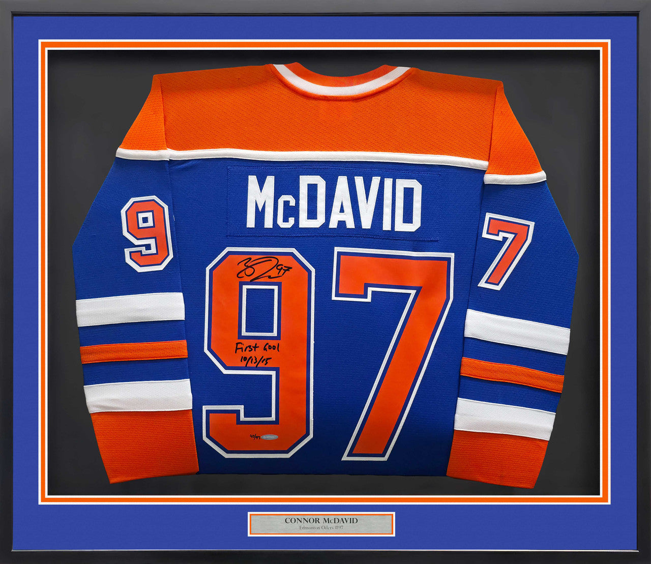 Connor McDavid Signed Framed 2015 Oilers Alt Blue Jersey #/97 – UDA COA
