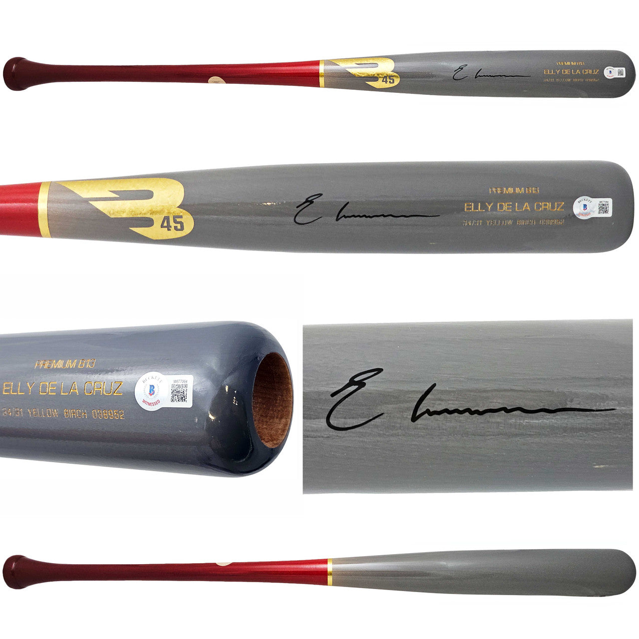 Elly De La Cruz Autographed Gray B45 Player Model Bat Cincinnati Reds Beckett BAS Witness