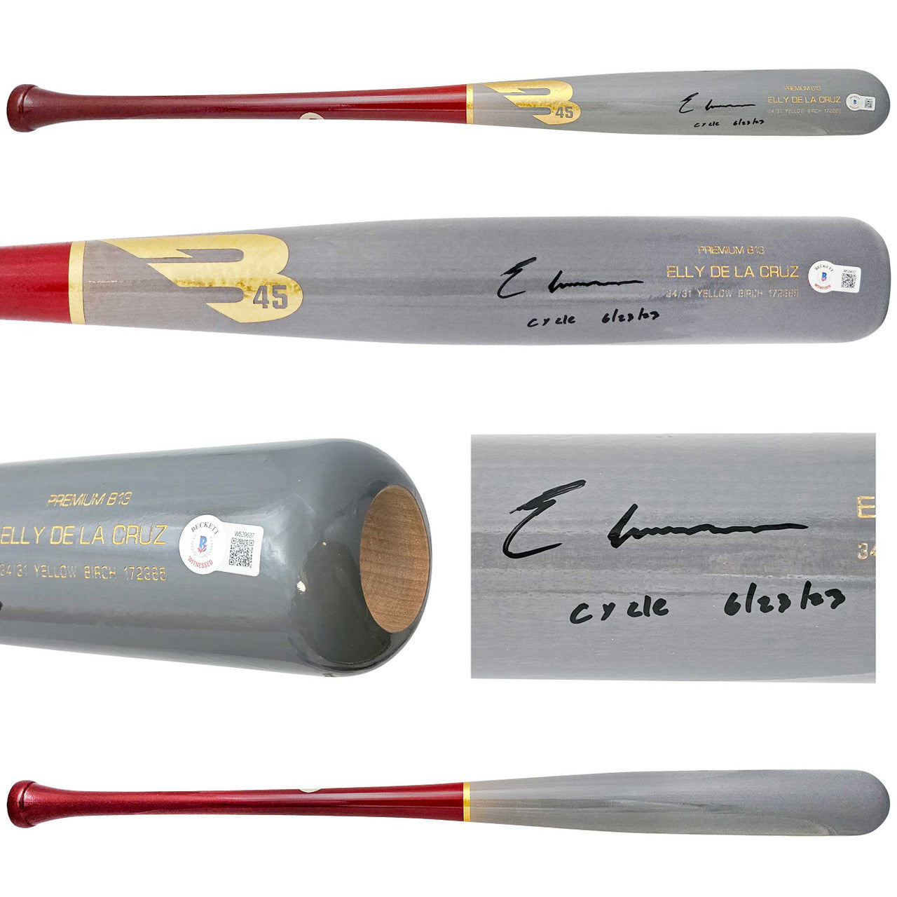 Elly De La Cruz Autographed Gray B45 Bat “Cycle 6/23/23” Cincinnati Reds – BAS Witness