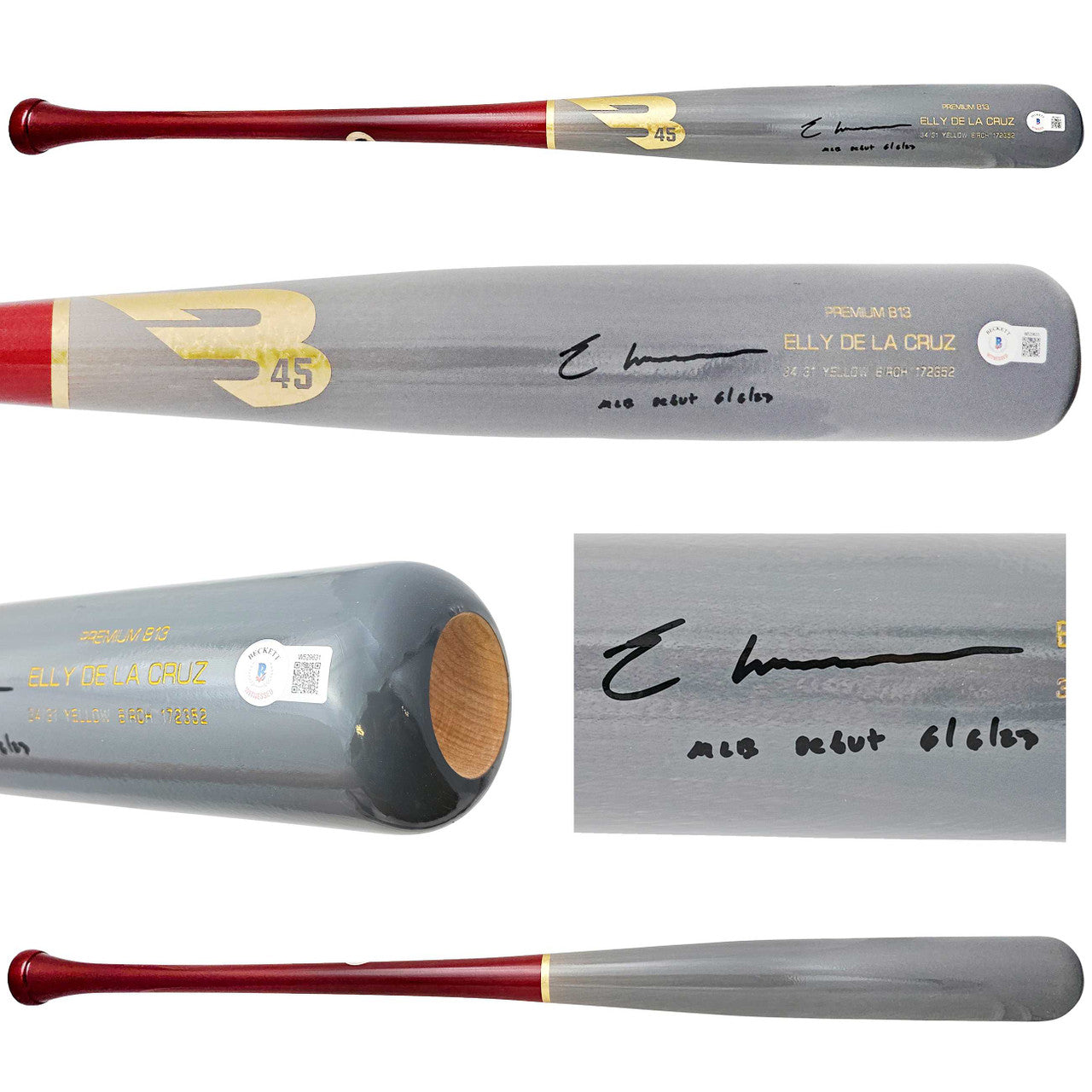 Elly De La Cruz Signed Gray B45 Bat “MLB Debut 6/6/23” – BAS Witness