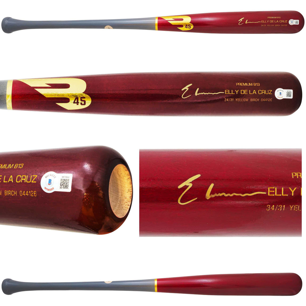 Elly De La Cruz Signed Red B45 Bat – BAS Witness