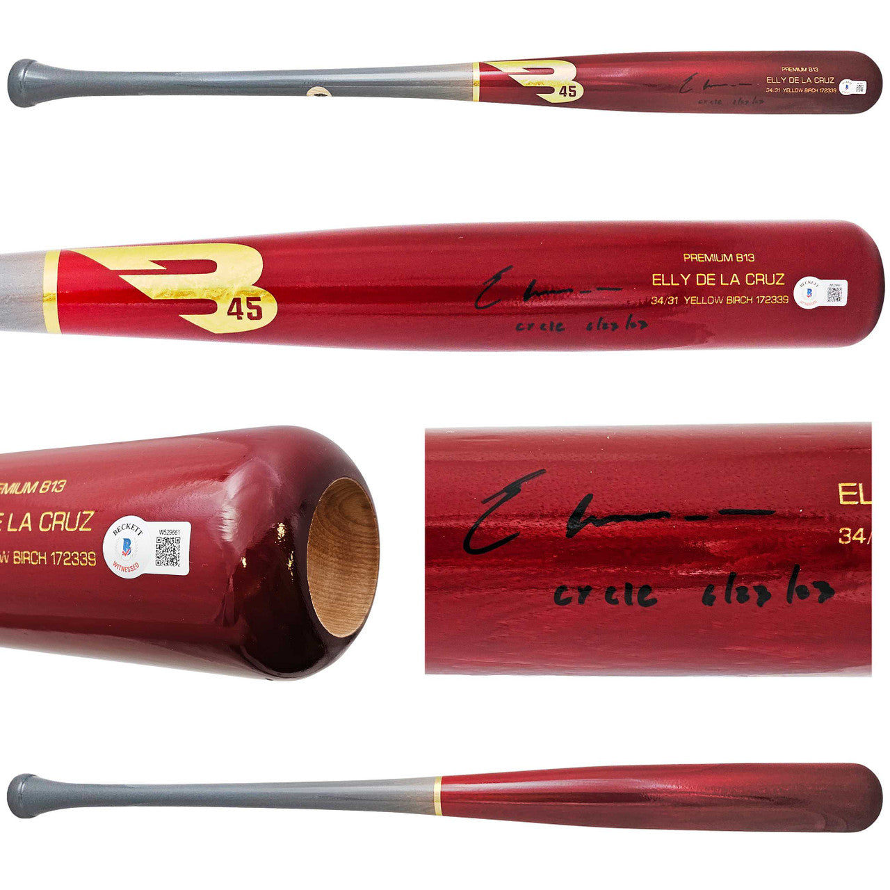 Elly De La Cruz Autographed Red B45 Player Model Bat Cincinnati Reds "Cycle 6/23/23" Beckett BAS Witness