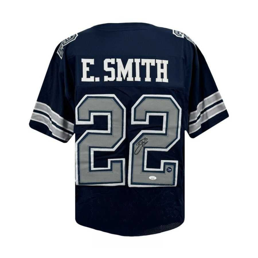 Emmitt Smith Autographed Dallas Cowboys Custom Navy Football Jersey – JSA COA