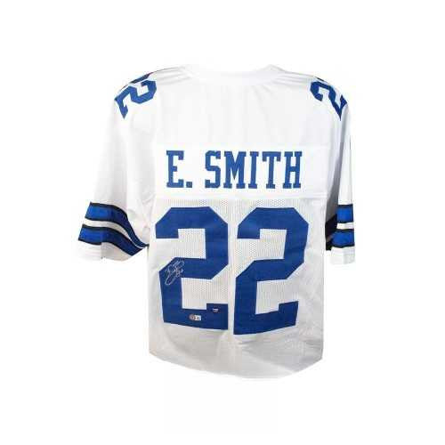 Emmitt Smith Autographed Dallas Cowboys White Jersey – Beckett BAS