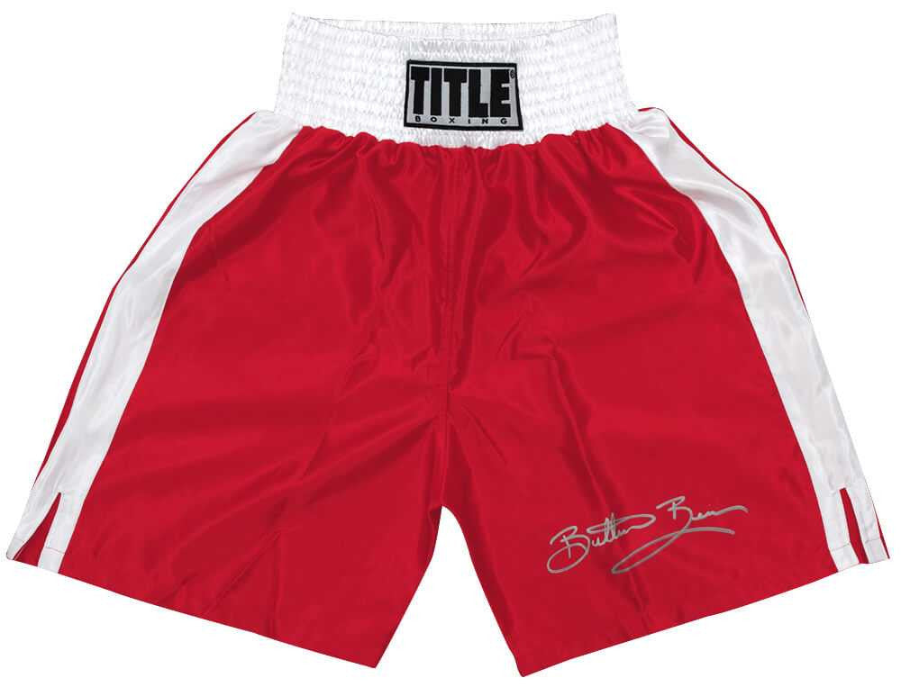 Eric 'Butterbean' Esch Signed Title Red With White Trim Boxing Trunks - Schwartz Authenticated