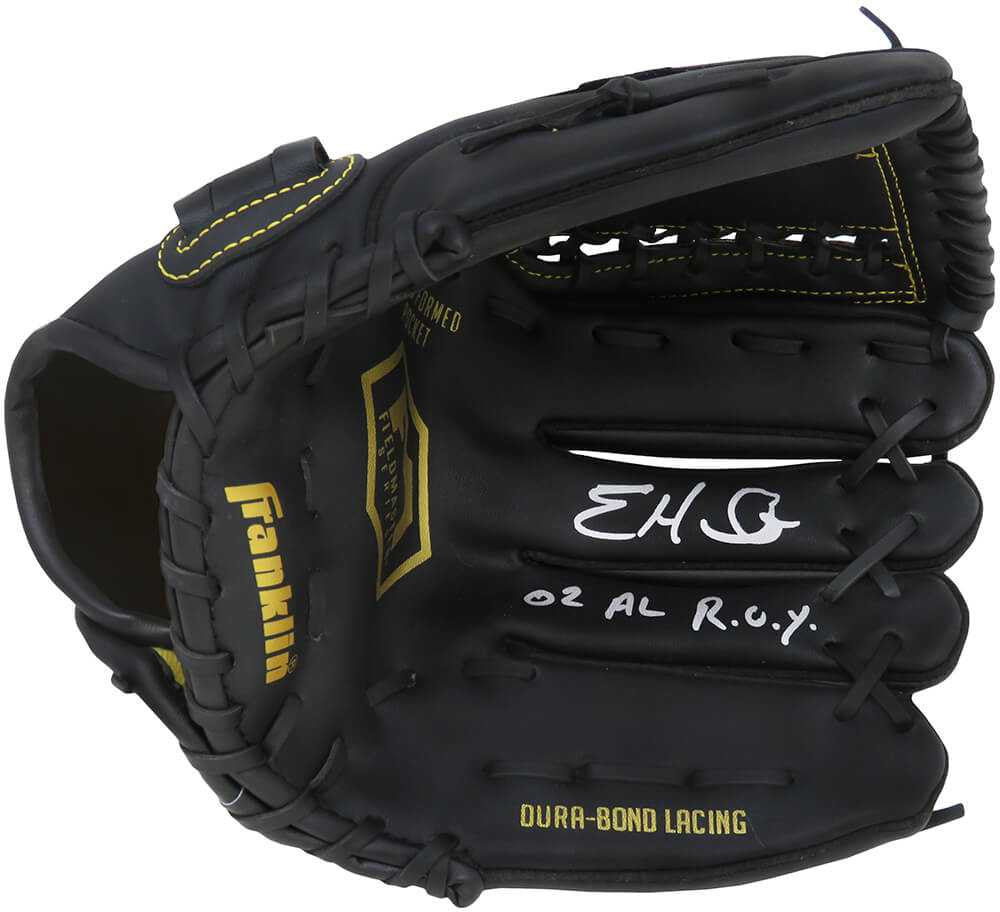 Eric Hinske Signed Franklin Black Baseball Fielders Glove w/02 AL ROY - Schwartz Authenticated