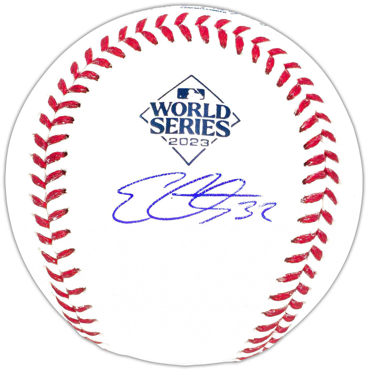 Evan Carter Autographed Official 2023 World Series Logo MLB Baseball Texas Rangers Beckett BAS Witness