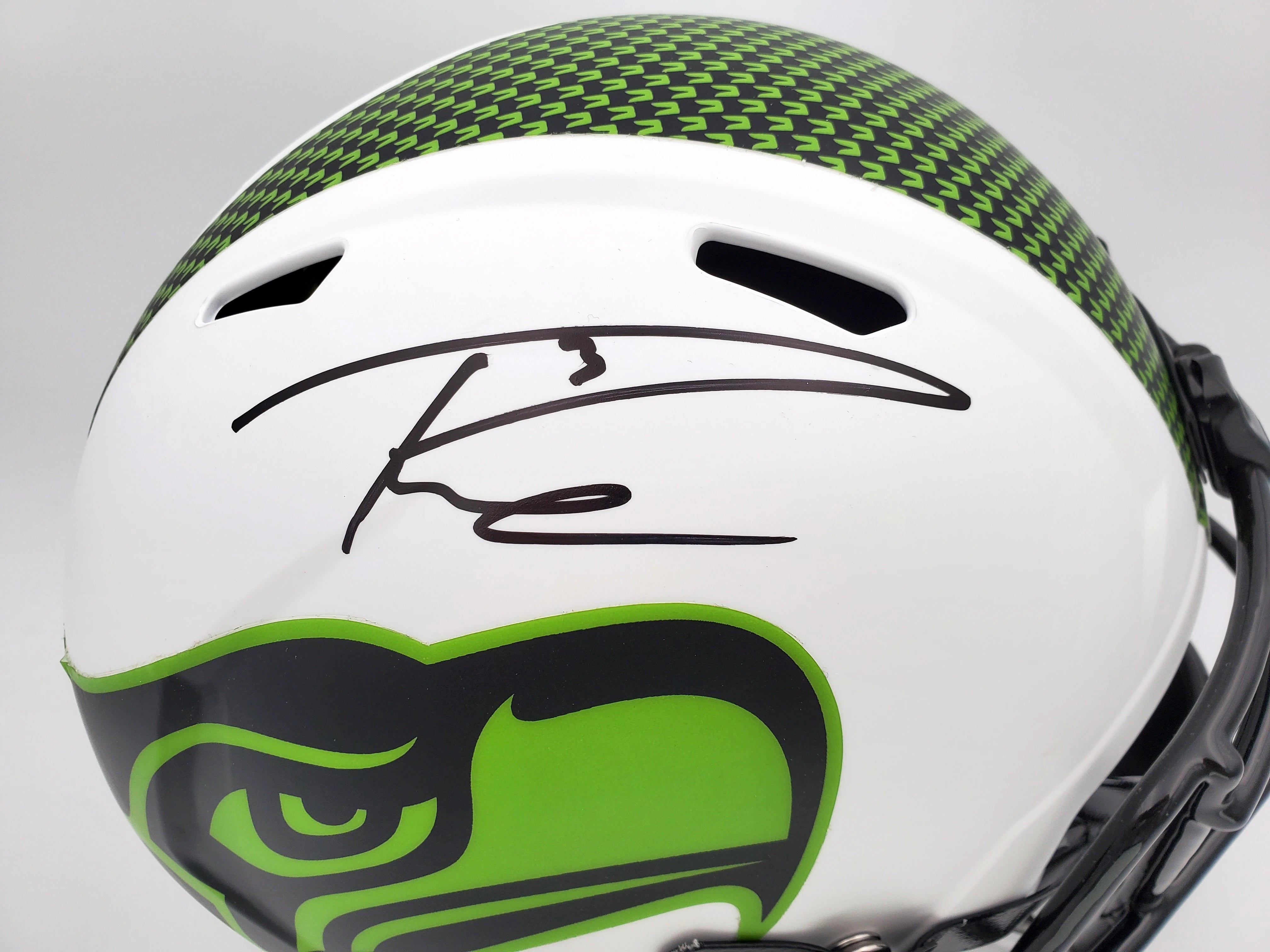 Russell Wilson Autographed Seattle Seahawks White Lunar Eclipse Full-Size Speed Replica Helmet - RW Holo & Beckett BAS