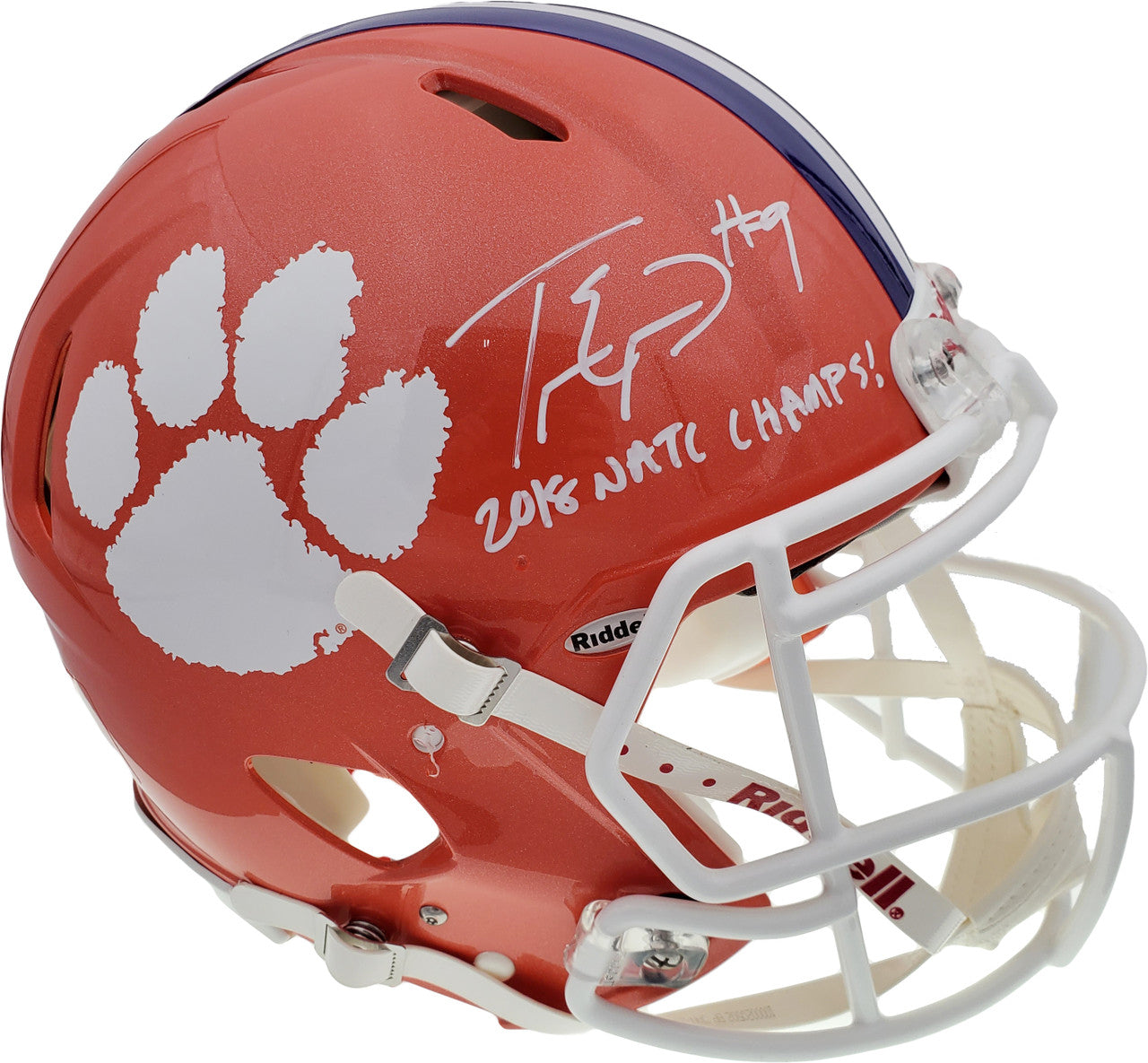 Travis Etienne Autographed Clemson Tigers Orange Full Size Authentic Speed Helmet “2018 Natl Champs!” – Beckett BAS