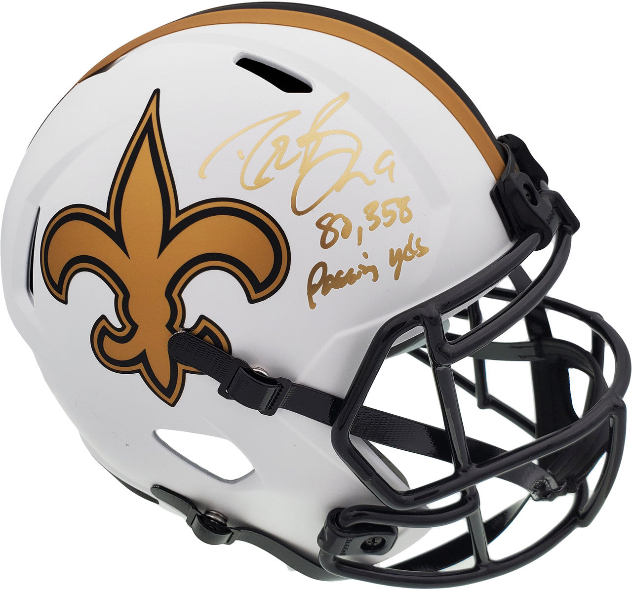 Drew Brees “80,358 Passing Yds” Signed New Orleans Saints Lunar Eclipse Full-Size Helmet – Beckett BAS Certified