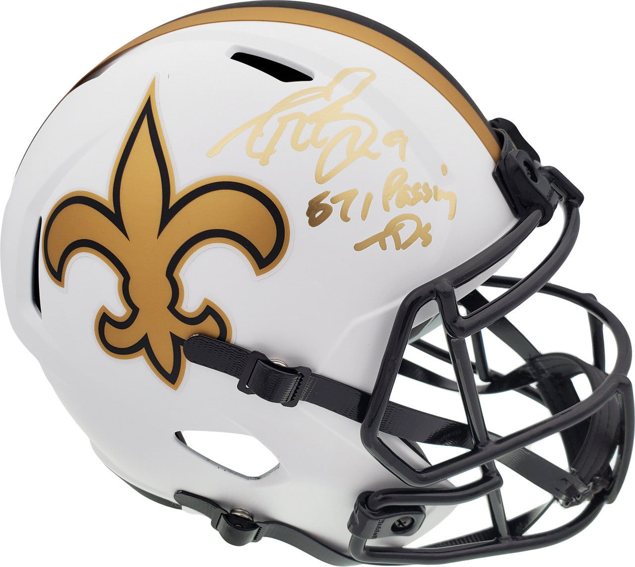 Drew Brees “571 Passing TD’s” Signed New Orleans Saints Lunar Eclipse Full-Size Helmet – Beckett BAS Certified