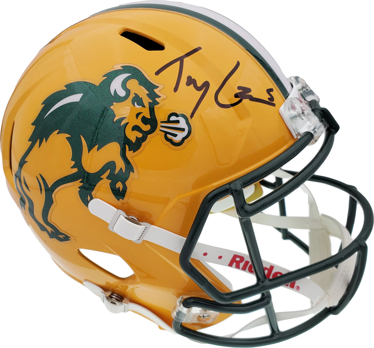 North Dakota State Bison Trey Lance Autographed Yellow Speed Replica Helmet - BAS COA