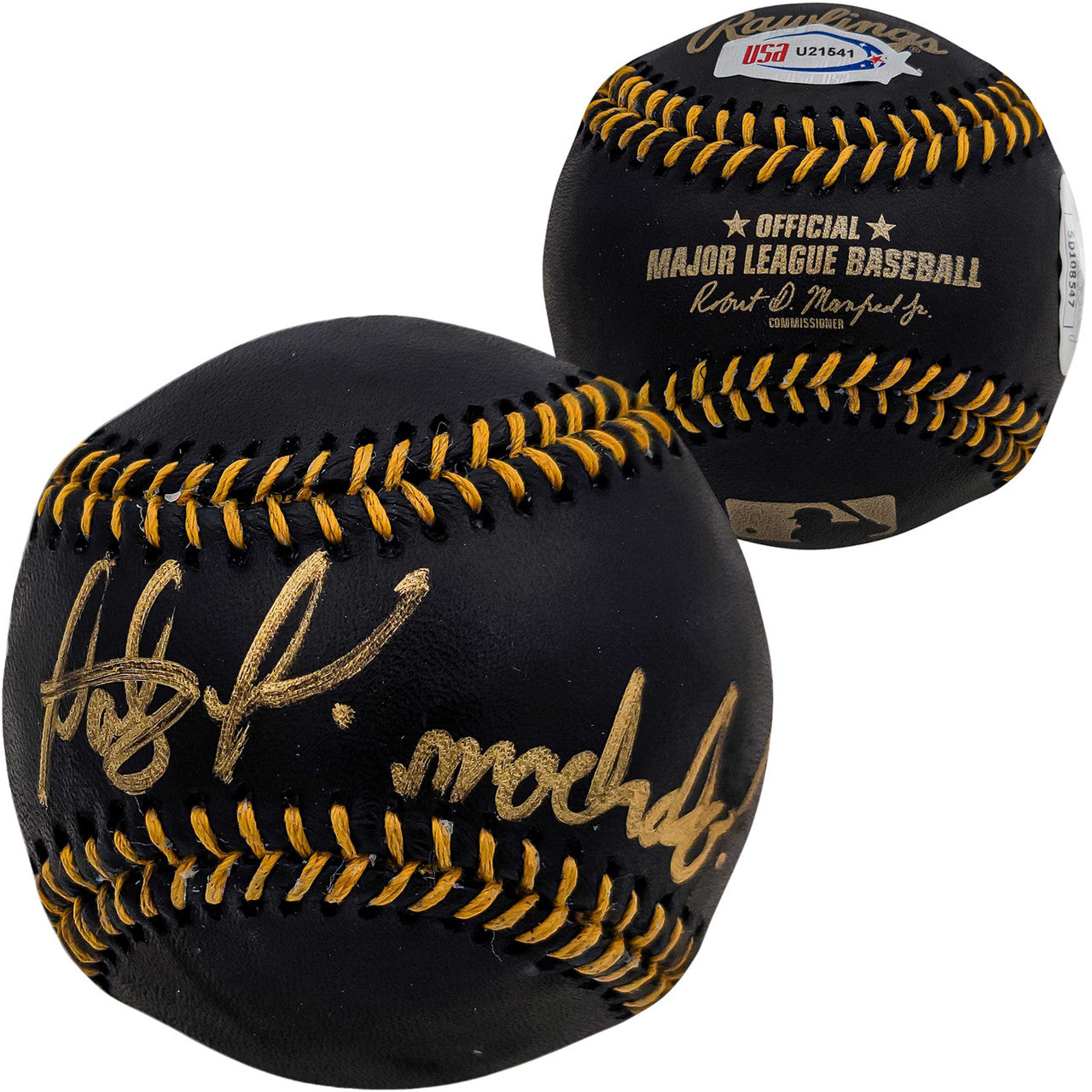 Fernando Tatis Jr. Autographed Official Black MLB Baseball San Diego Padres In Gold "Machalo!" JSA Stock #202010