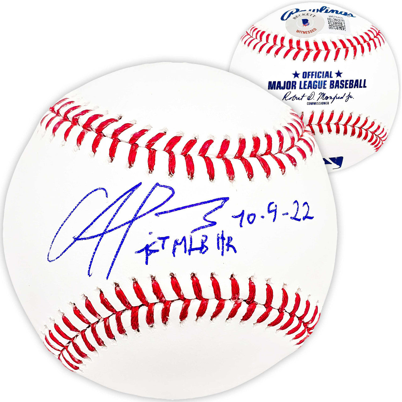 Francisco Alvarez Autographed Official MLB Baseball New York Mets "1st MLB HR 10.4.22" Beckett BAS Witness