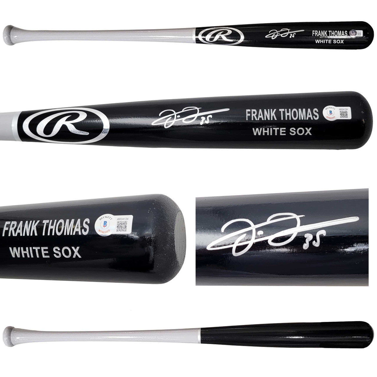 Frank Thomas Signed Black & Grey Rawlings Bat – BAS Witness COA