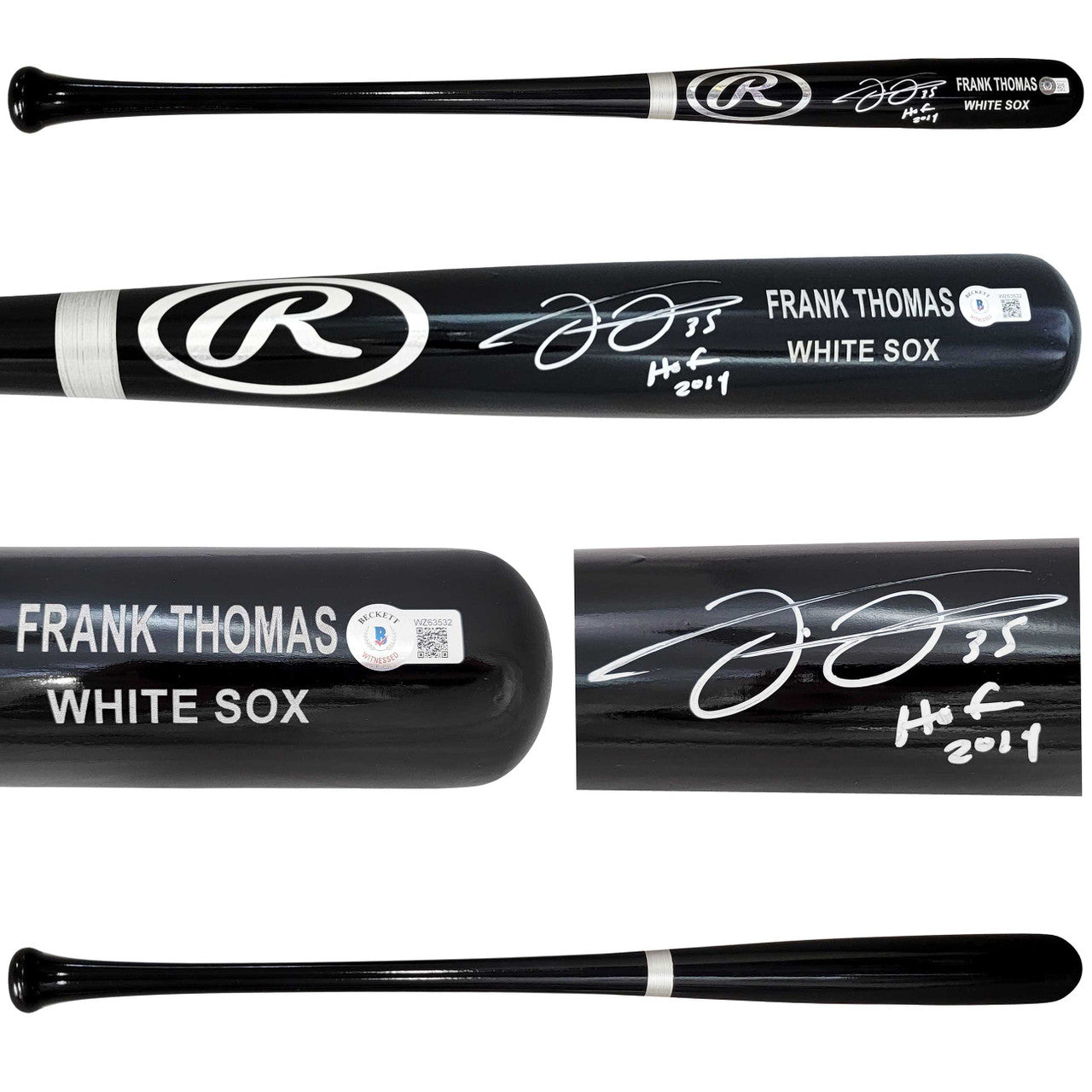 Frank Thomas Signed Black Rawlings Bat “HOF 2014” – BAS Witness