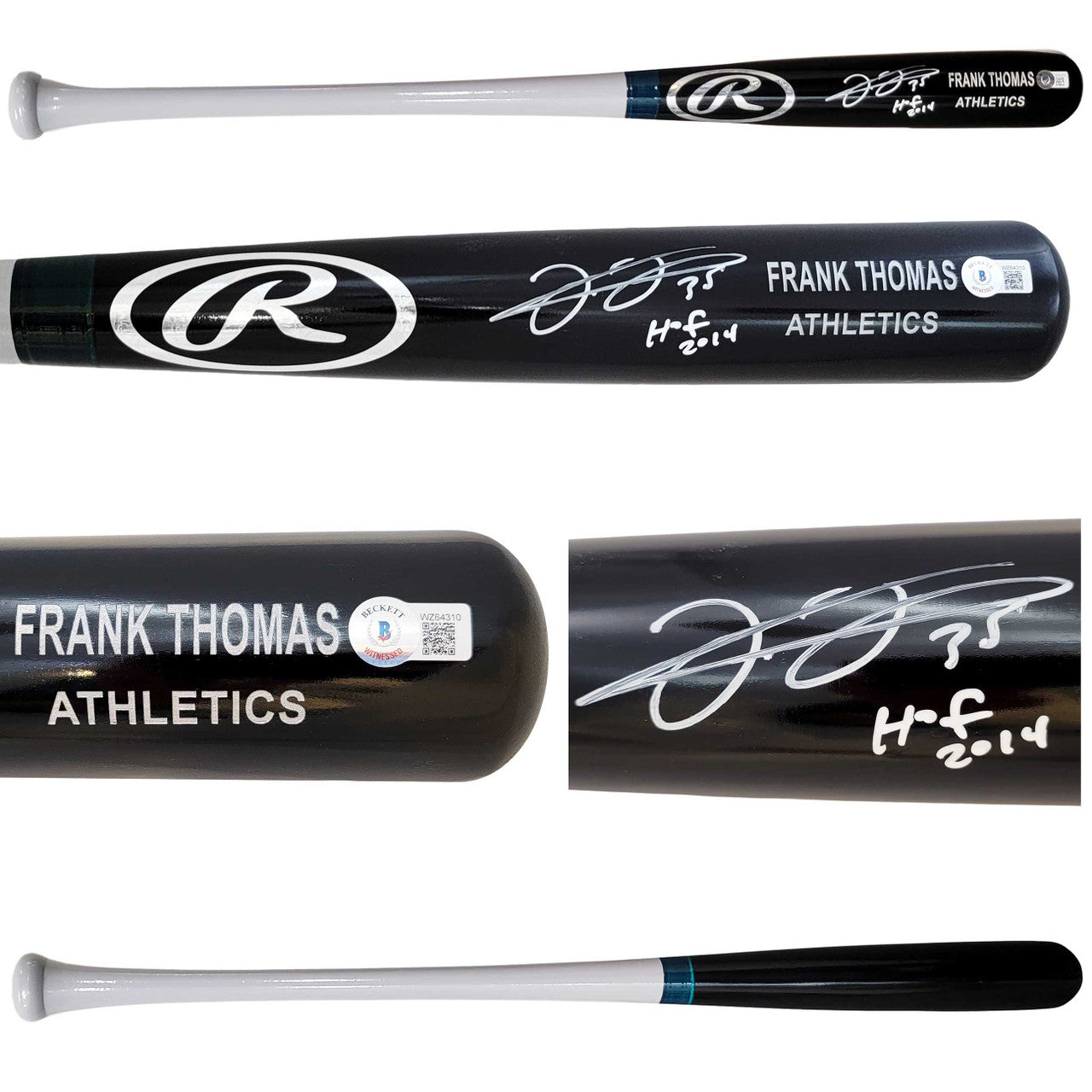Frank Thomas Autographed Black Rawlings Bat Oakland A's Engraving "HOF 2014" Beckett BAS Witness Stock #208243