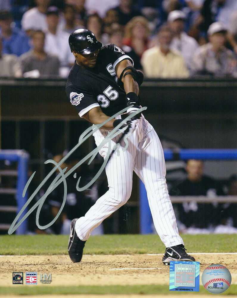 Frank Thomas Signed Chicago White Sox Black Jersey Swinging Action 8x10 Photo - Schwartz Authenticated
