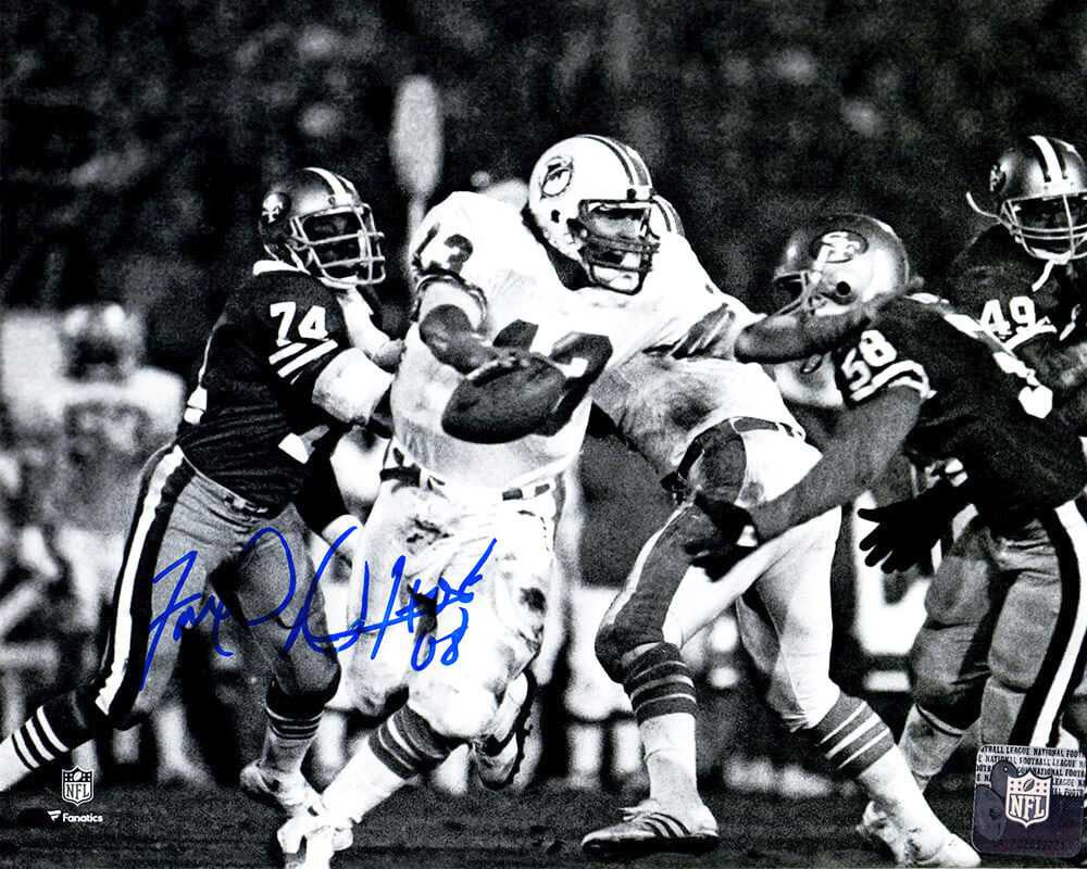 Fred Dean Signed San Francisco 49ers B&W Action Chasing Dan Marino 8x10 Photo w/HOF 08 - Schwartz Authenticated