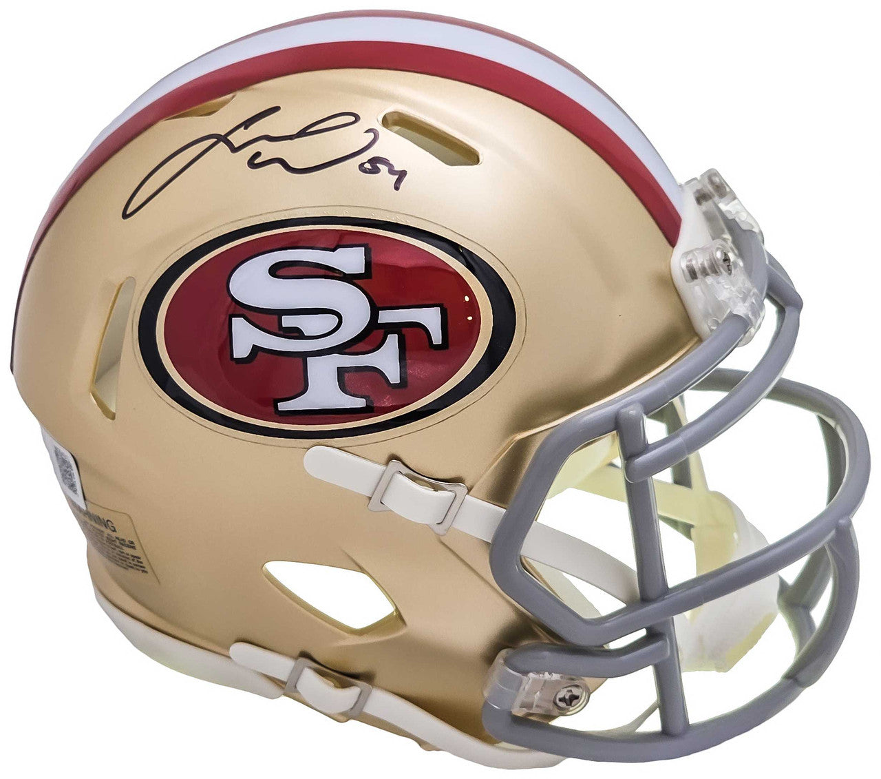 Fred Warner Autographed San Francisco 49ers Gold Speed Mini Helmet Beckett BAS Witness