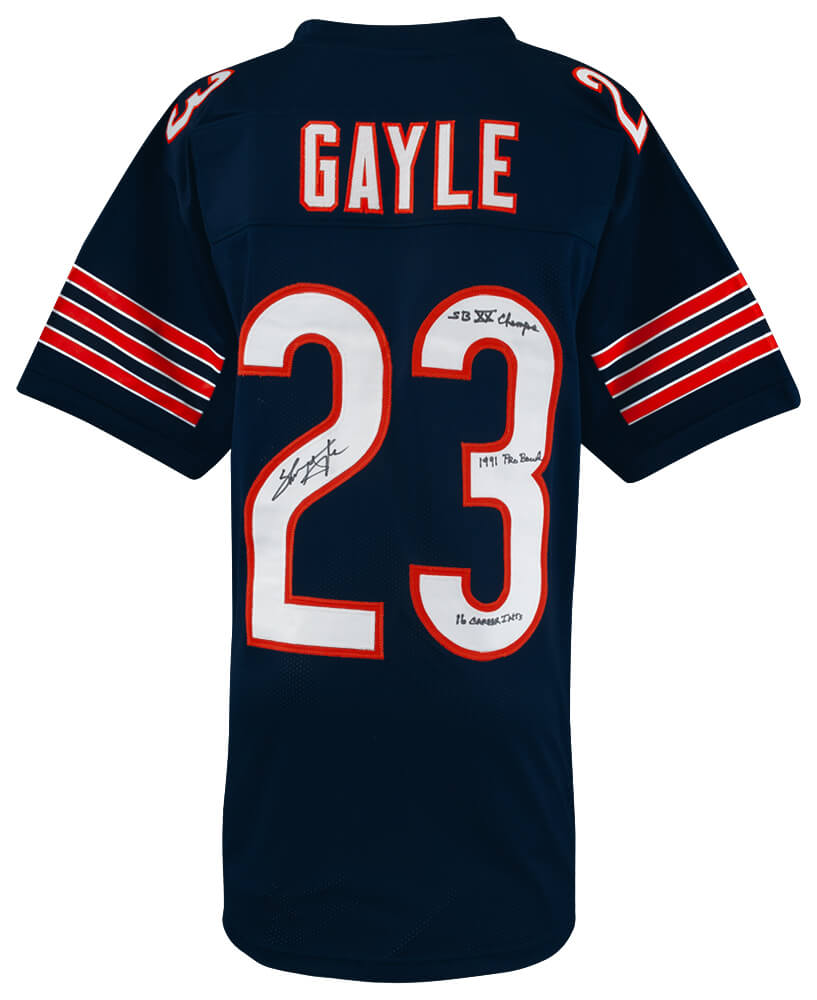 Chicago Bears Shaun Gayle Signed Navy Custom Football Jersey w/3-Inscriptions