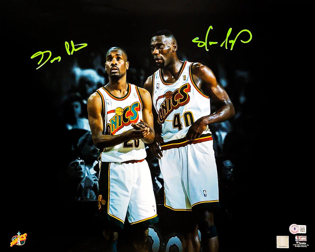 Gary Payton & Shawn Kemp Autographed 16x20 Photo Seattle Supersonics Beckett BAS QR