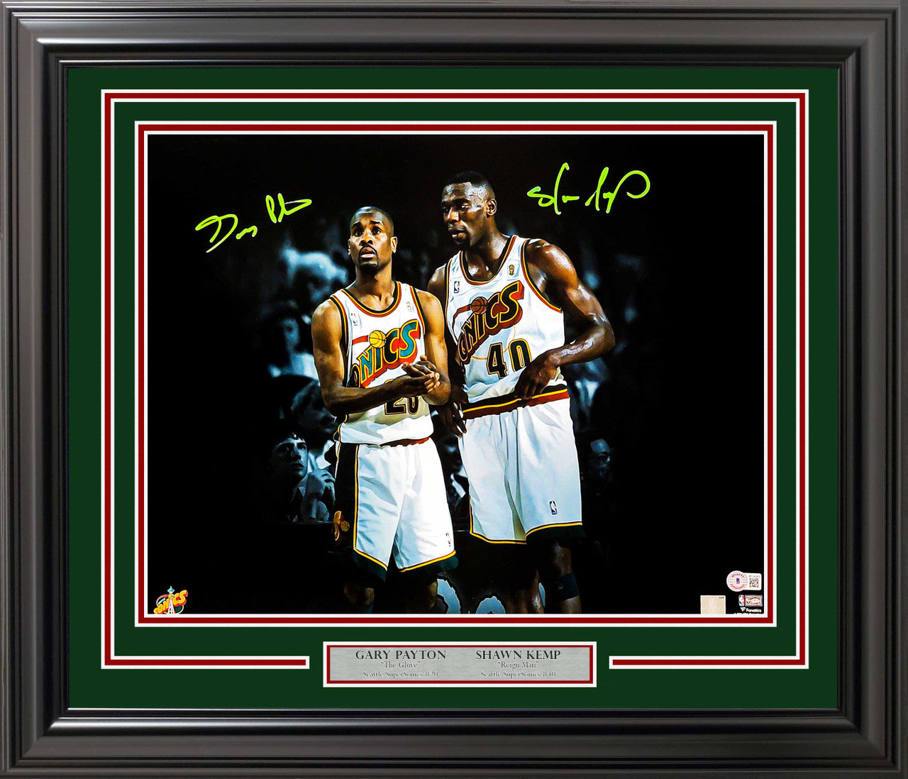 Gary Payton & Shawn Kemp Autographed Framed 16x20 Photo Seattle Supersonics Beckett BAS