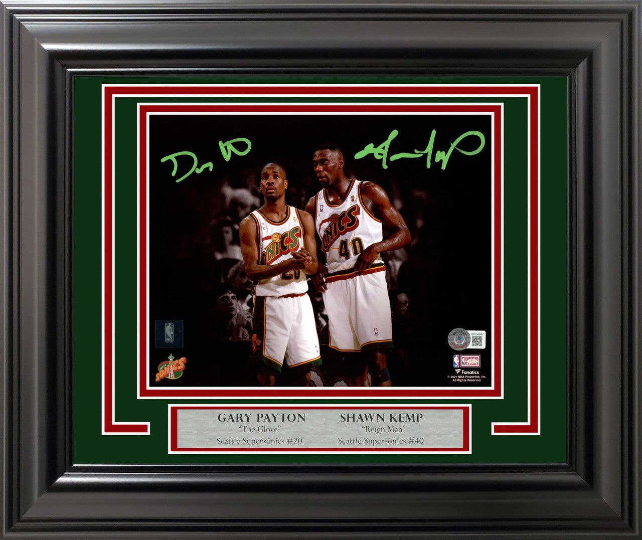 Gary Payton & Shawn Kemp Framed 8x10 Autographed Photo Spotlight Beckett Authentication Services COA