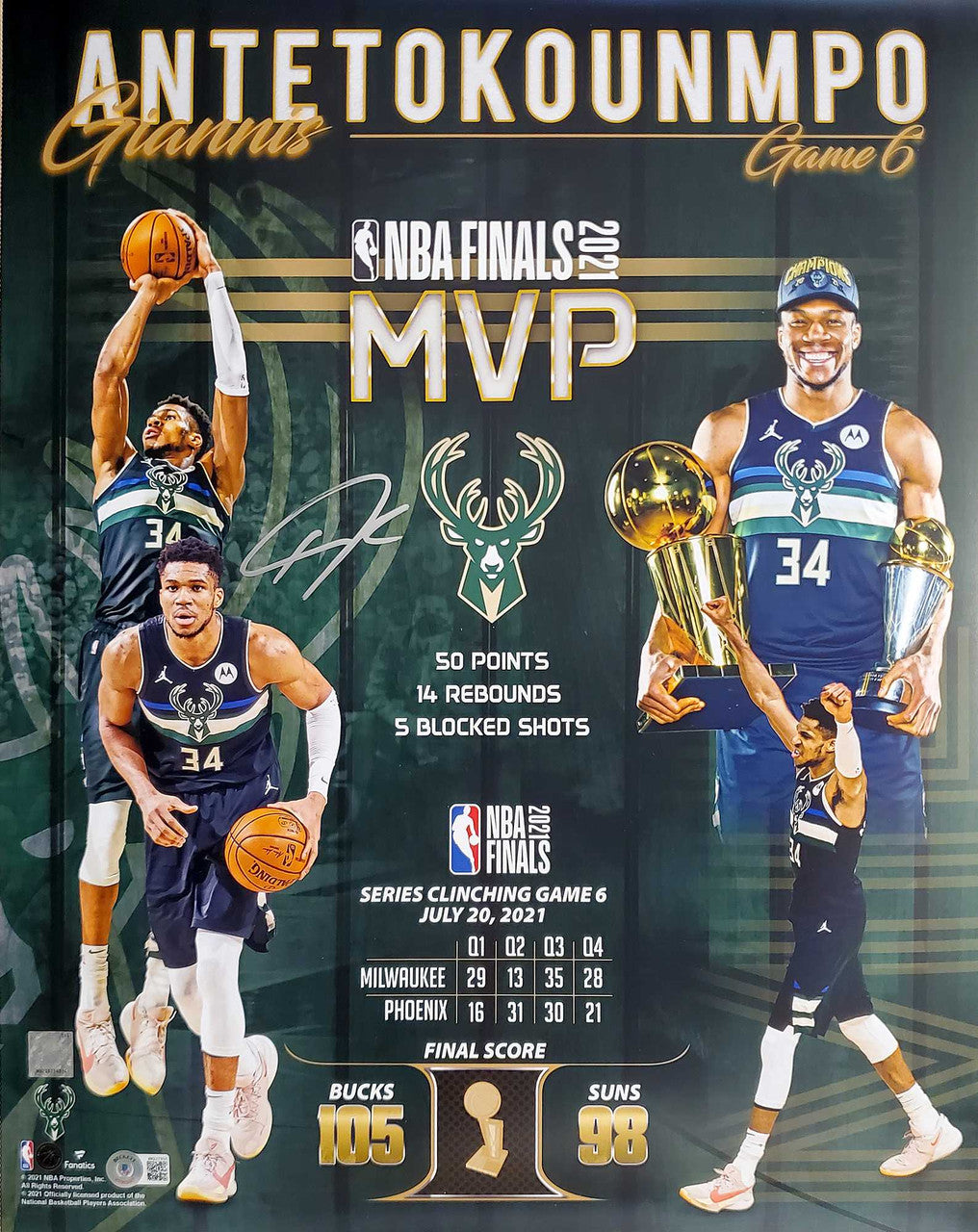 Giannis Antetokounmpo Signed 16x20 Bucks Finals Collage Photo – BAS QR