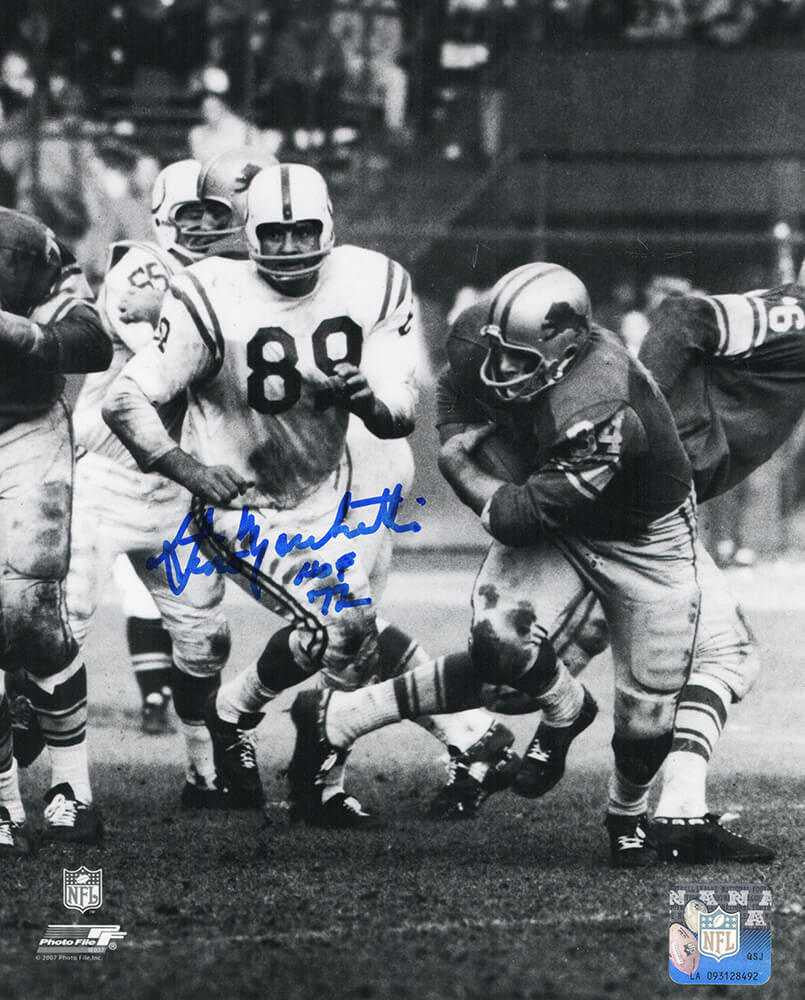 Gino Marchetti Signed Colts vs Lions B&W Action 8x10 Photo w/HOF'72 - Schwartz Authentic