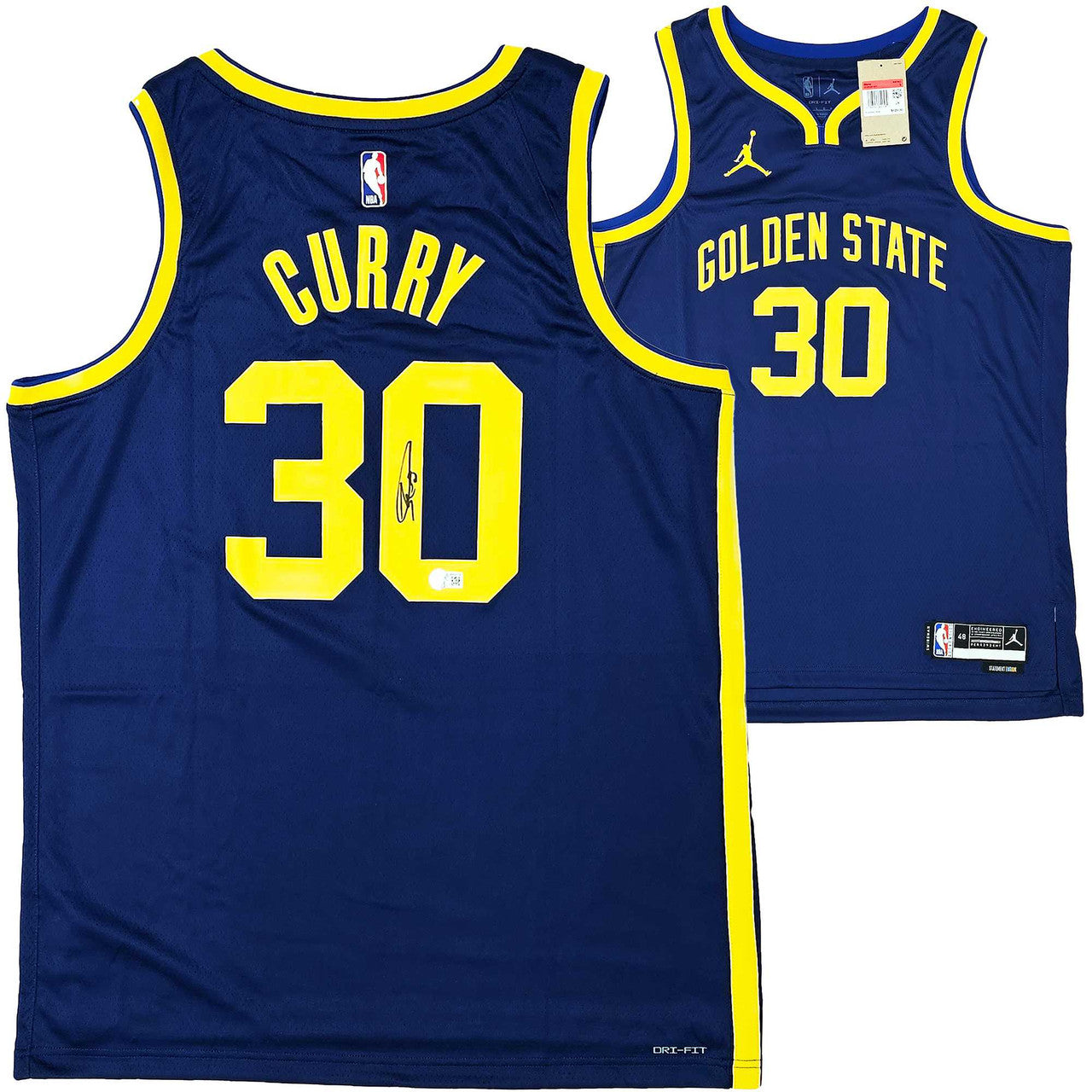 Golden State Warriors Stephen Curry Autographed Blue Jordan Statement Edition Jersey Size 48 Beckett BAS QR