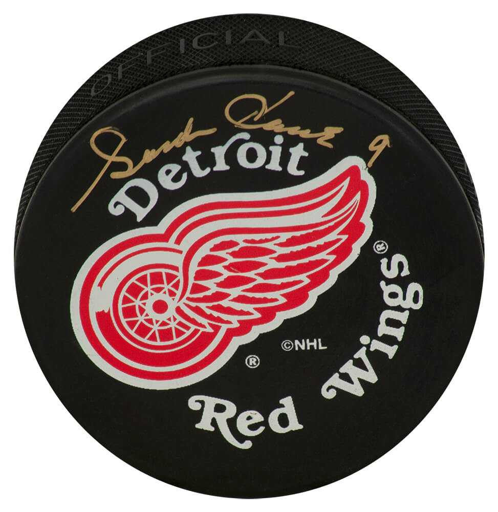 Gordie Howe Autographed Detroit Red Wings Large Logo Hockey Puck – JSA COA