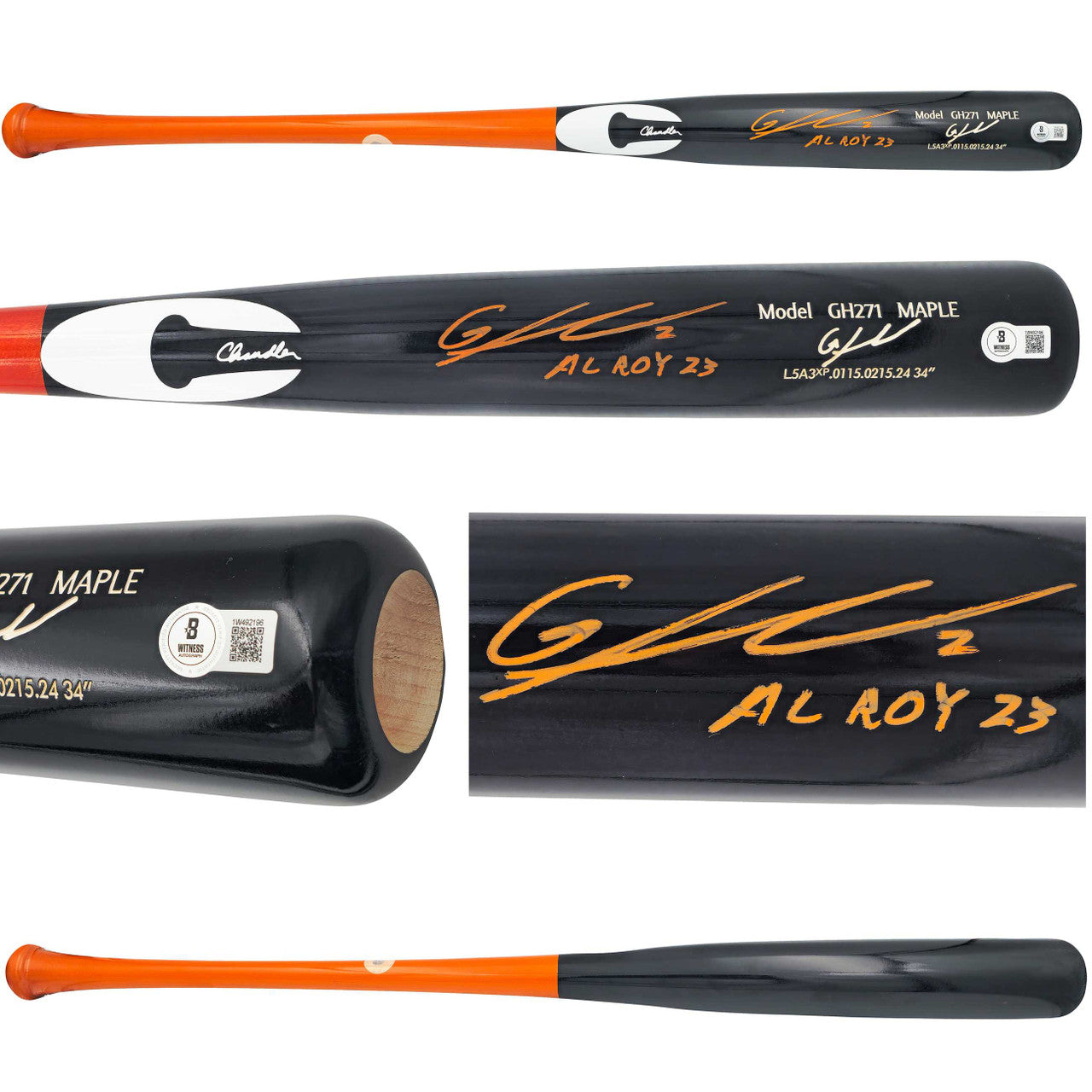 Gunnar Henderson Autographed Black Chandler Player Model Baseball Bat Baltimore Orioles "AL ROY 23" Beckett BAS Witness