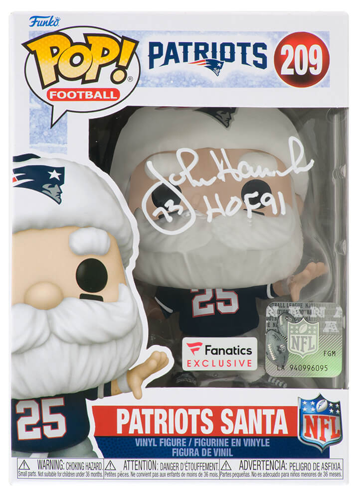 John Hannah Signed New England Patriots 'SANTA' Funko Pop Doll #209 w/HOF'91
