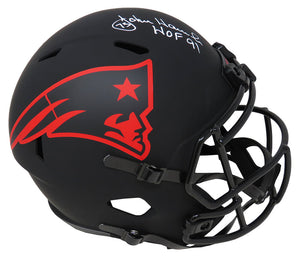 John Hannah Signed New England Patriots Eclipse Riddell Full Size Speed Replica Helmet w/HOF'91