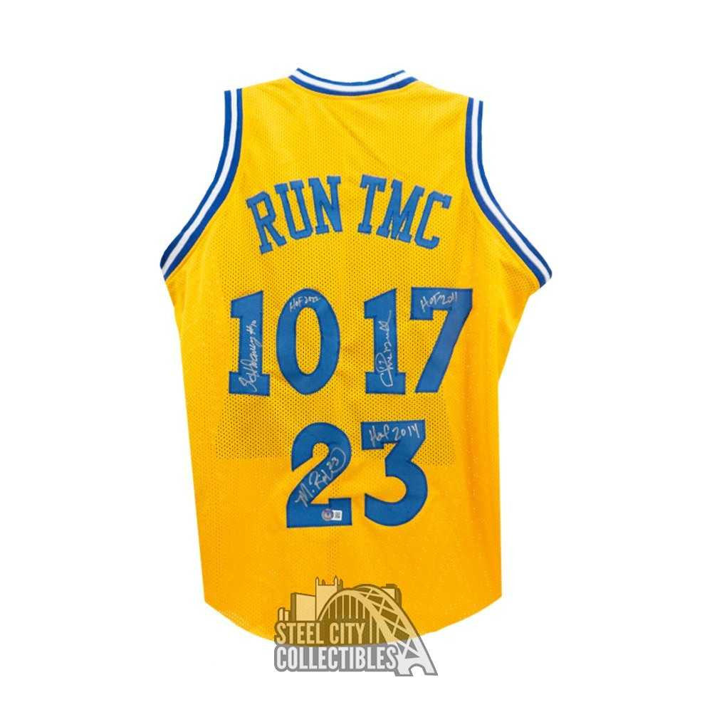 Hardaway, Richmond, Mullin Autographed Golden State RUN TMC HOF Custom Yellow Basketball Jersey - BAS