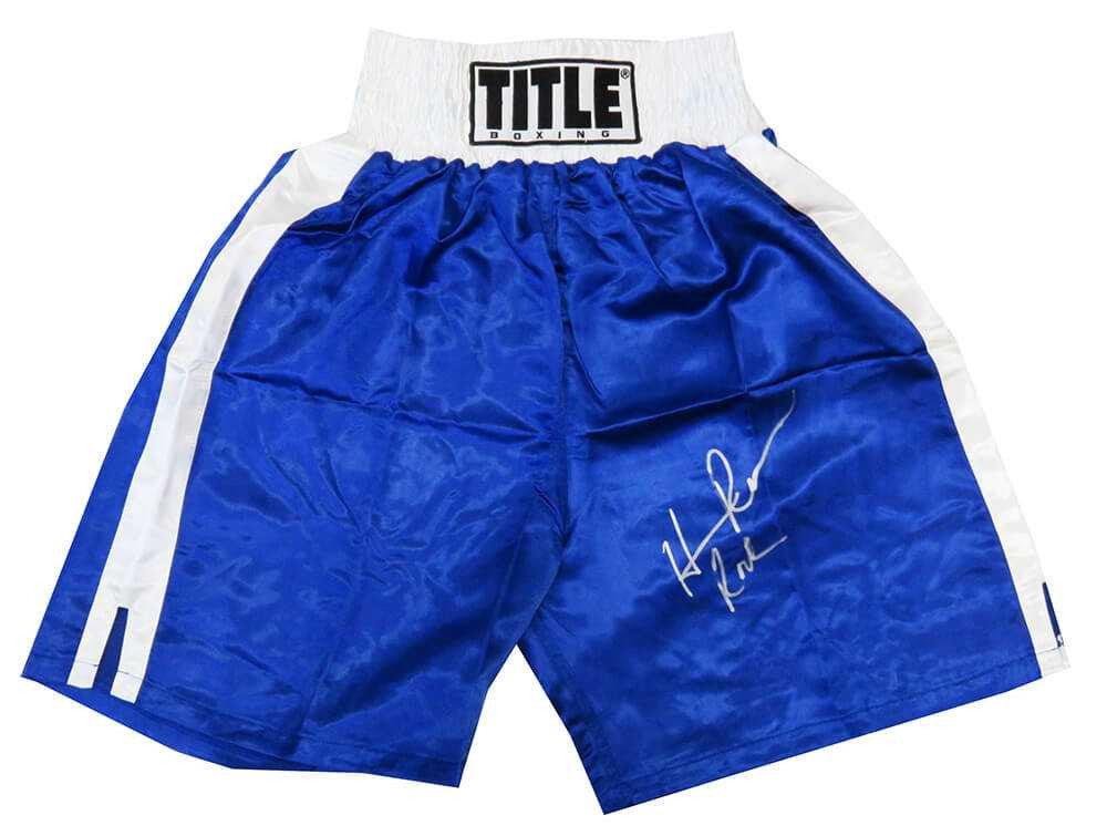 Hasim Rahman Signed Title Blue With White Waist Boxing Trunks w/Rock