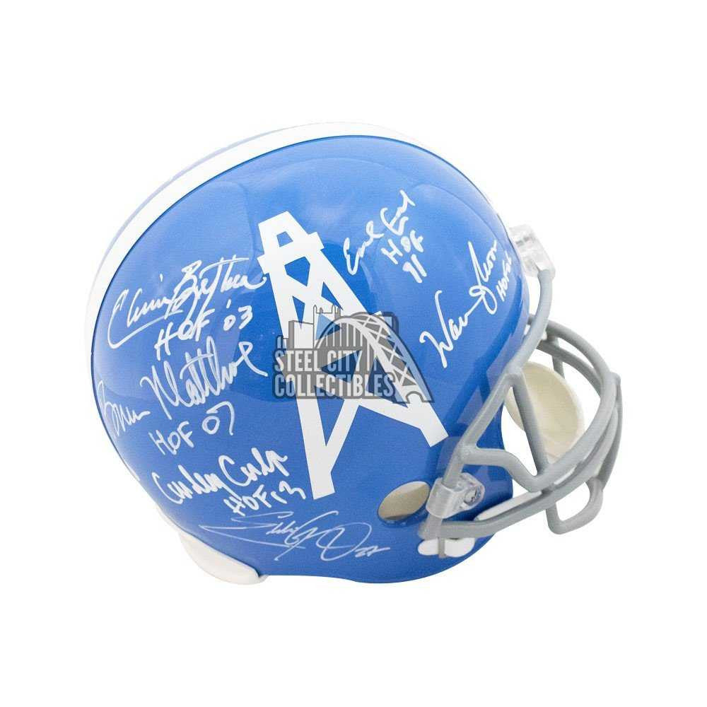 Houston Oilers Greats Signed Blue Helmet (11 Autos) – BAS COA