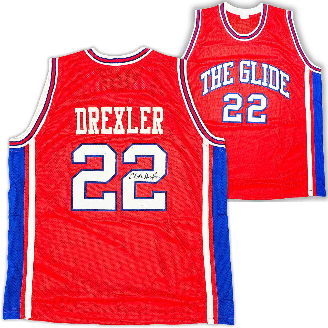 Houston Rockets Clyde Drexler Autographed Red Jersey JSA Stock #215764