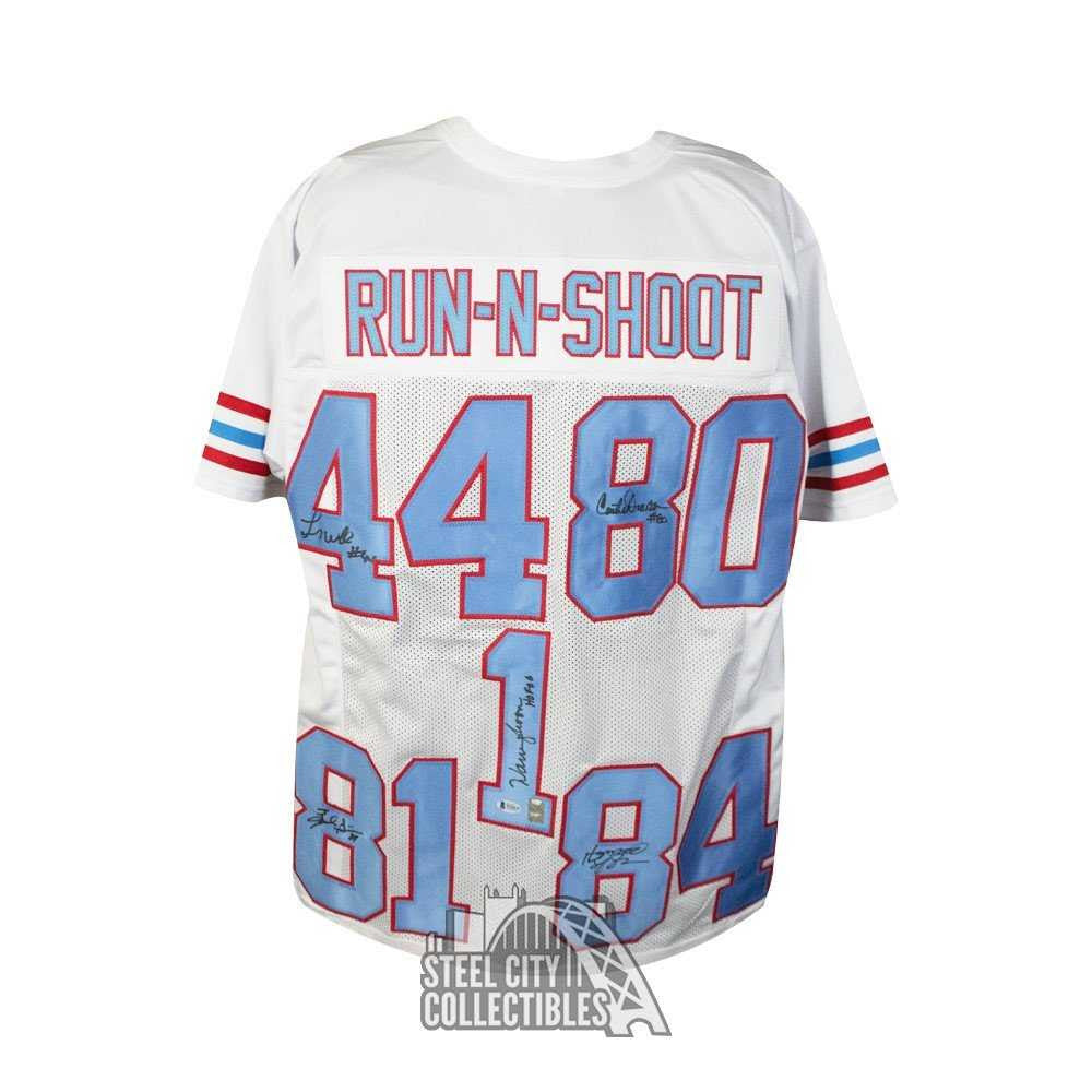 Houston Oilers Run-N-Shoot Autographed White Jersey - BAS COA