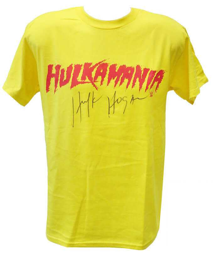 Hulk Hogan Signed Hulkamania Yellow Wrestling T-Shirt - Schwartz Authentic