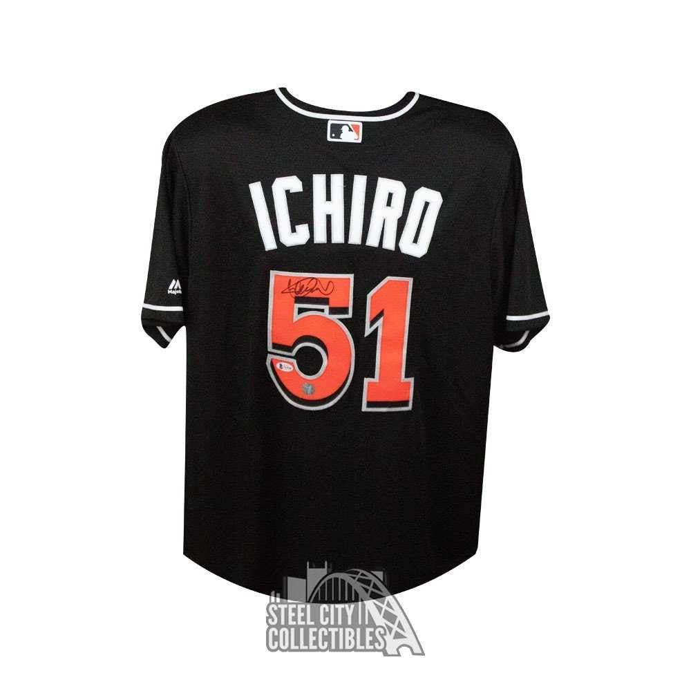 Ichiro Suzuki Autographed Miami Marlins Majestic Black Baseball Jersey - BAS COA