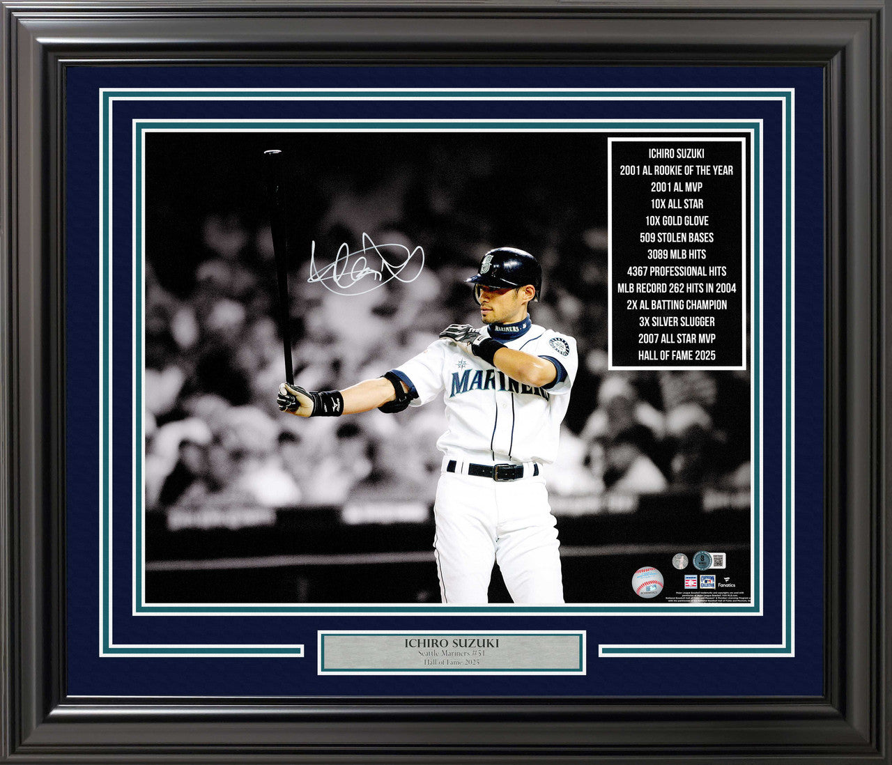 Ichiro Suzuki Autographed Seattle Mariners Framed 16x20 Photo – Beckett BAS Witness
