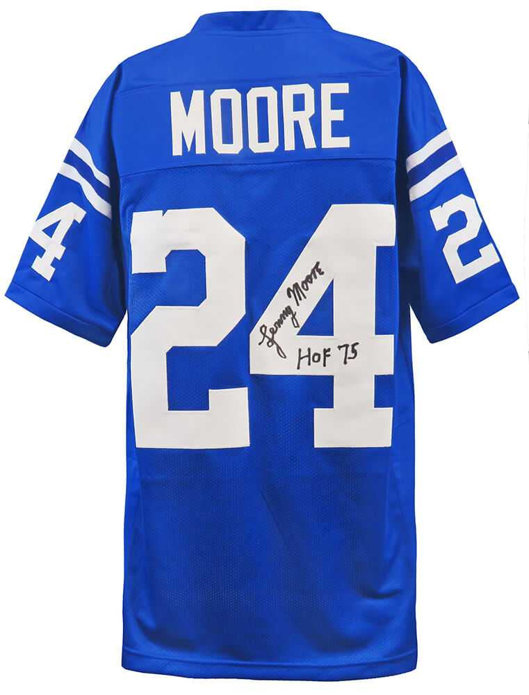 Lenny Moore Autographed Indianapolis Colts Blue Throwback Jersey “HOF 75” – Schwartz Authenticated