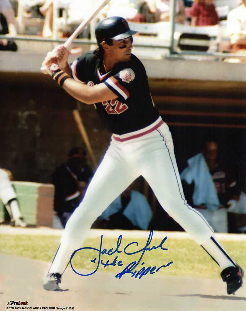 Jack Clark Signed San Francisco Giants Batting Action 8x10 Photo w/The Ripper