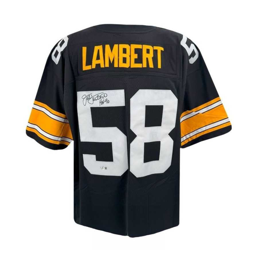 Jack Lambert HOF 90 Autographed Pittsburgh Steelers Black Mitchell & Ness Football Jersey - BAS