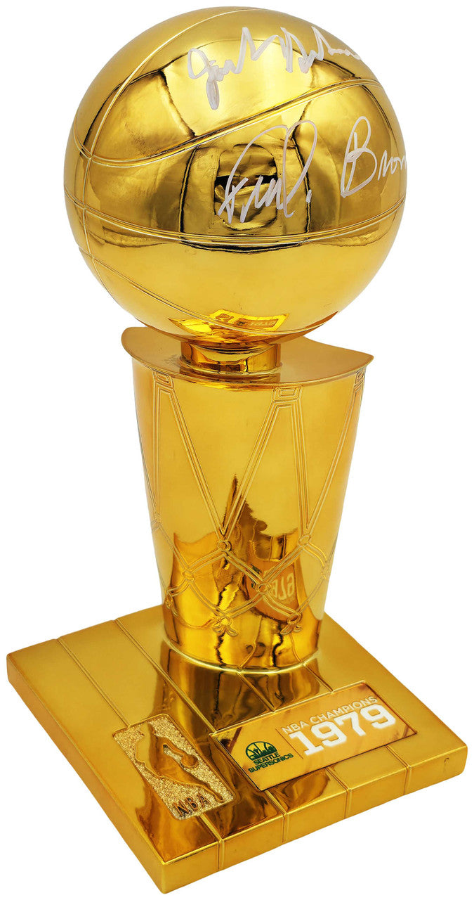 Jack Sikma & Fred Brown Autographed Fanatics 1978-79 NBA Champions Logo Misc--Mini Trophy Seattle Supersonics MCS Holo