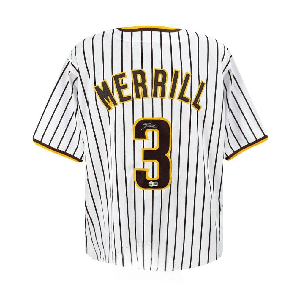 Jackson Merrill Autographed San Diego Padres White Pinstripe Jersey - BAS