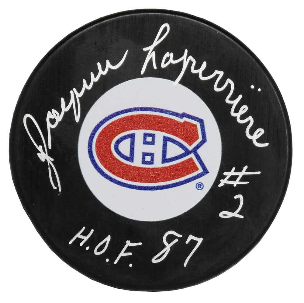 Jacques Laperriere Signed Montreal Canadiens Hockey Puck w/HOF'87